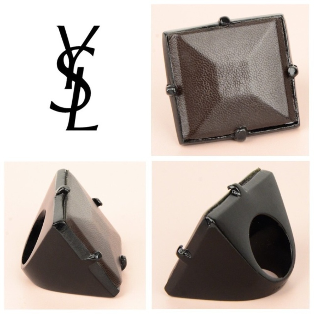YSL Brown Leather Diamond Cocktail Ring